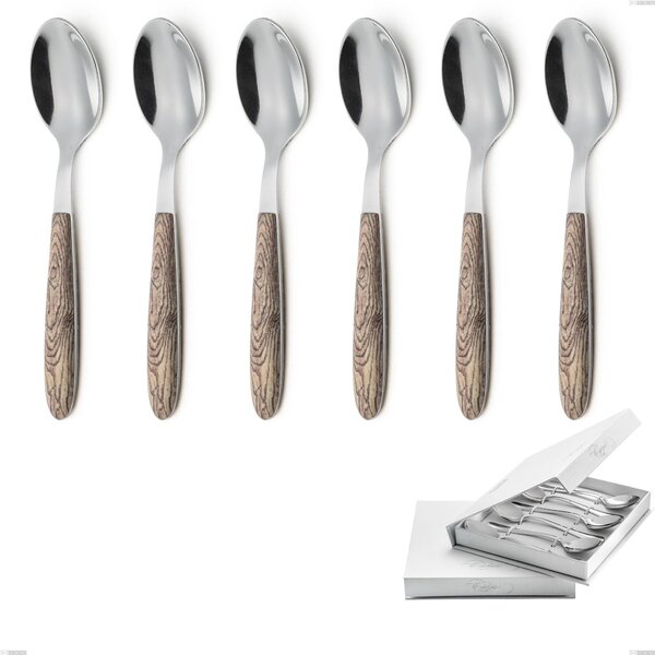 Confezione a libro 6 pezzi cucchiaini caff� vero larice, acciaio 18.0 nickel free, manicatura pbt sublimato acciaio lucido
