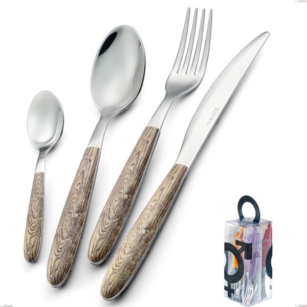 Confezione You&Me 24 pezzi posate vero larice, acciaio 18.0 nickel free, manicatura pbt sublimato acciaio lucido