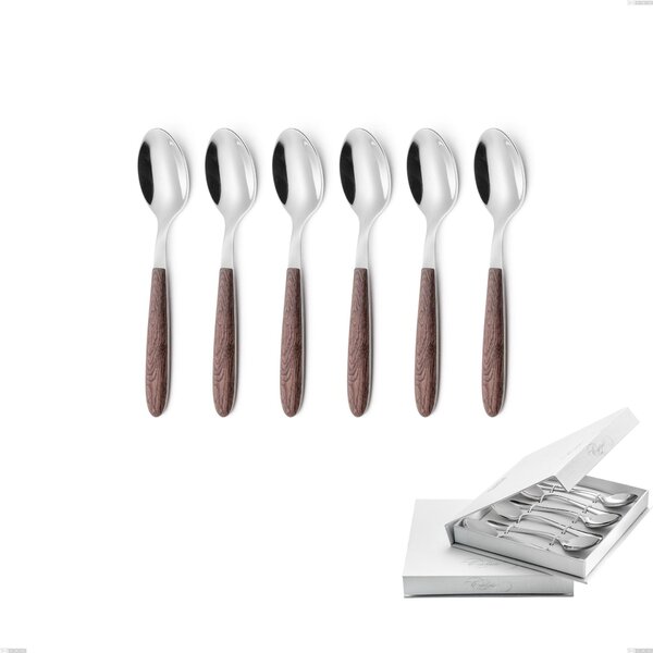 Confezione a libro 6 pezzi cucchiaini caff� vero noce, acciaio 18.0 nickel free, manicatura pbt sublimato acciaio lucido