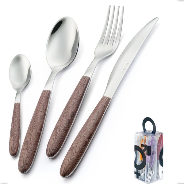 Confezione You&Me 24 pezzi posate vero noce, acciaio 18.0 nickel free, manicatura pbt sublimato acciaio lucido