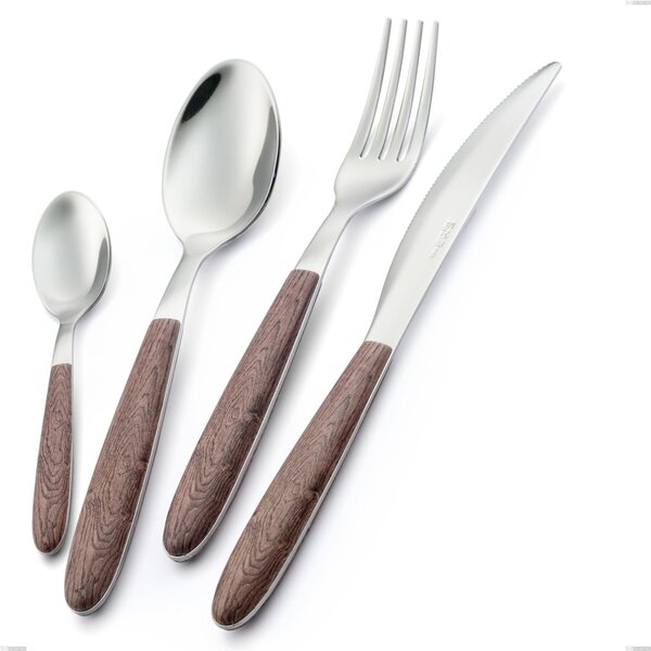 Coppia insalata vero noce, acciaio 18.0 nickel free, manicatura pbt sublimato acciaio lucido, lunghezza 250 mm