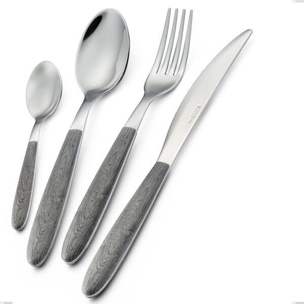 Coppia insalata vero olmo grigio, acciaio 18.0 nickel free, manicatura pbt sublimato acciaio lucido, lunghezza 250 mm