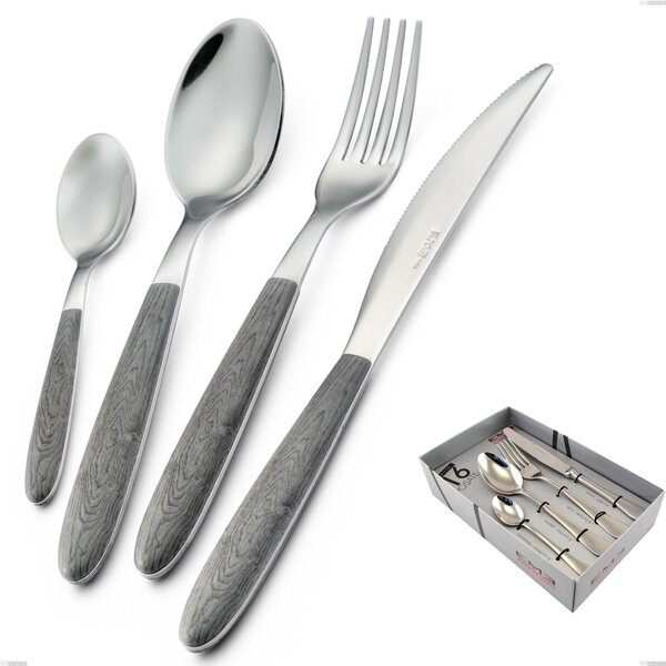 Confezione vetrina 16 pezzi vero olmo grigio, acciaio 18.0 nickel free, manicatura pbt sublimato acciaio lucido