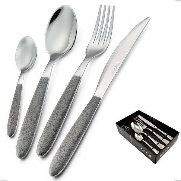 Confezione vetrina 24 pezzi vero olmo grigio, acciaio 18.0 nickel free, manicatura pbt sublimato acciaio lucido