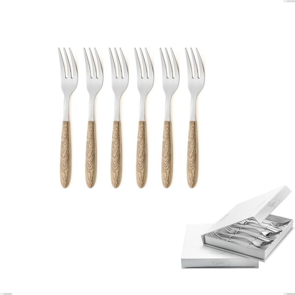 Confezione a libro 6 pezzi forchette dolce vero pino, acciaio 18.0 nickel free, manicatura pbt sublimato acciaio lucido