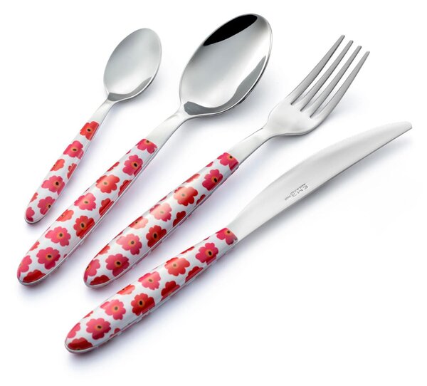 Confezione cilindro 24 pezzi posate Vero poppy, acciaio 18.0 nickel free, manicatura pbt sublimato acciaio lucido