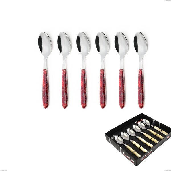 Confezione vetrina 6 pezzi cucchiaino caffe vero samarcanda, acciaio 18.0 nickel free, manicatura pbt sublimato acciaio lucido