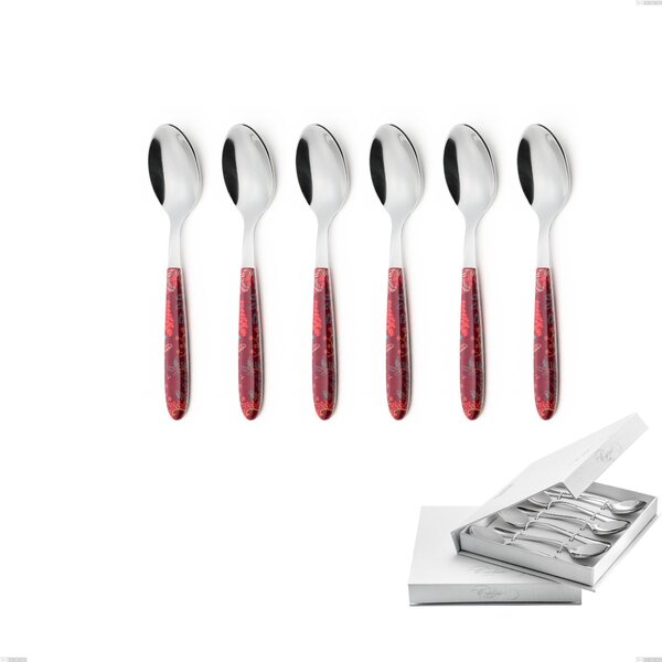 Confezione a libro 6 pezzi cucchiaini caff� vero samarcanda, acciaio 18.0 nickel free, manicatura pbt sublimato acciaio lucido