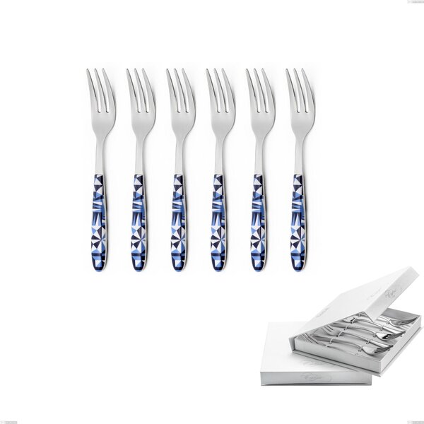 Confezione a libro 6 pezzi forchette dolce vero triangle, acciaio 18.0 nickel free, manicatura pbt sublimato acciaio lucido