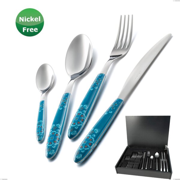 Servizio di posate 24 pezzi in astuccio di legno Vero Trinacria Verde 31, inox 18/0