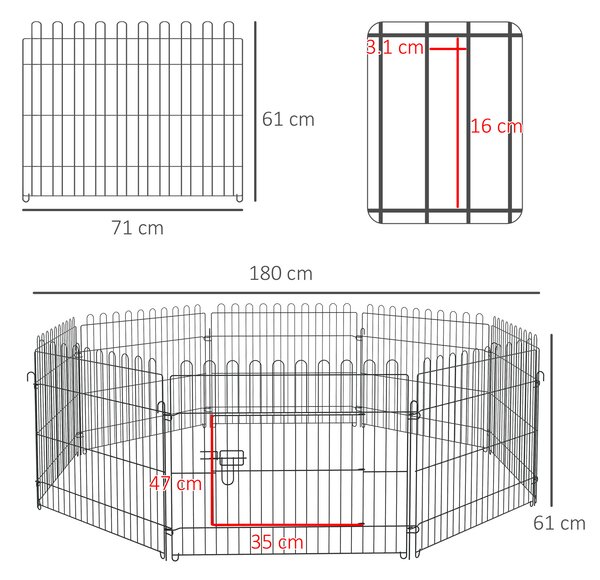 PawHut Recinto per Cani per Animali Gatti Cani Cuccioli Gabbia in Acciaio Diametro 158 x 61cm Nero|Aosom