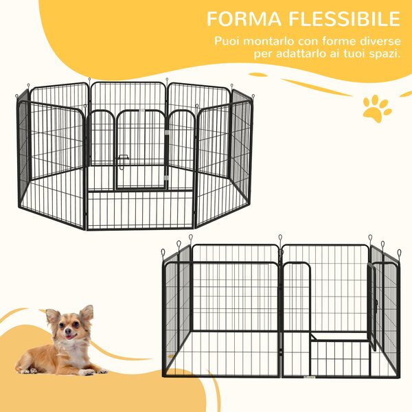 PawHut Recinto per Cani e per Cuccioli, Recinto Modulare per Cani da Interno ed Esterno in Metallo e Acciaio 8 Pannelli 79x79cm|Aosom