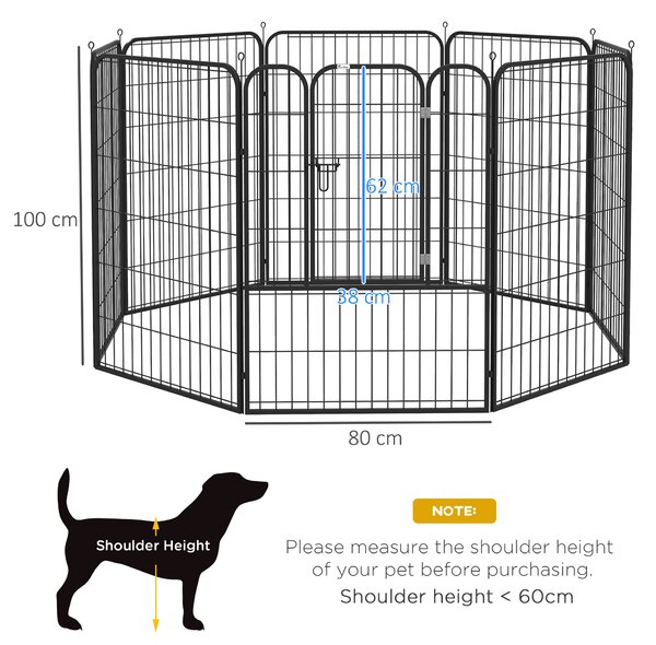 PawHut Recinto per Cani e per Cuccioli, Recinto Modulare per Cani da Interno ed Esterno in Metallo e Acciaio 8 Pannelli 79x100cm|Aosom