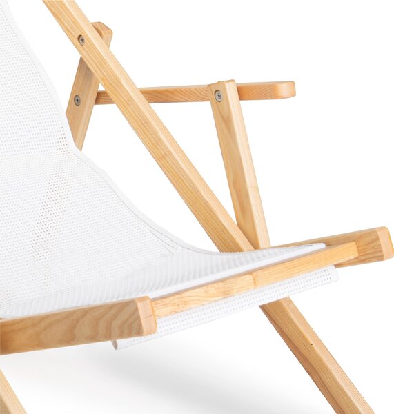 Sdraio reclinabile e chiudibile con braccioli e Telo di Nylon AFRODITE 120x73x94h cm -peso 9,3 kg quattro posizioni Telaio in legno naturale e telo in PVC
