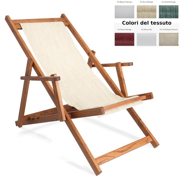 Sdraio reclinabile e chiudibile con braccioli e Telo di Nylon AFRODITE 120x73x94h cm -peso 9,3 kg quattro posizioni in legno di Noce e telo in PVC