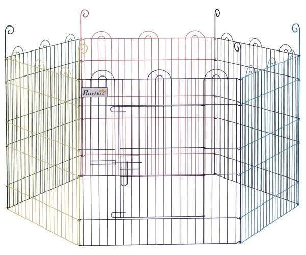 PawHut Cancellino per Cani a 6 Pannelli in Metallo con Chiusura a Scatto, Ø120x60 cm, Multicolore|Aosom