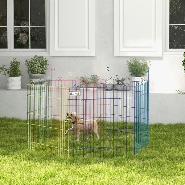 PawHut Cancellino per Cani a 6 Pannelli in Metallo con Chiusura a Scatto, Ø120x60 cm, Multicolore|Aosom