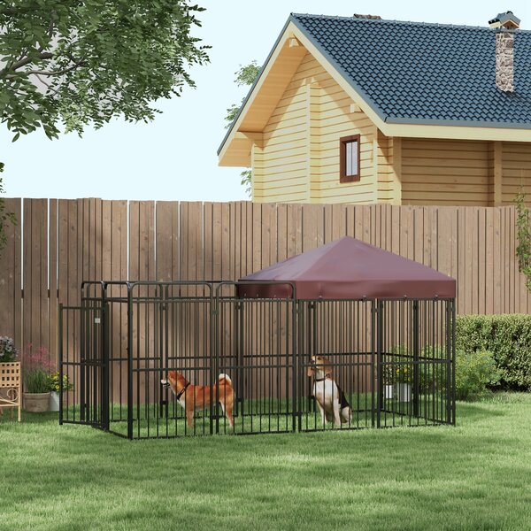 PawHut Recinto per Cani da Esterno in Metallo con Tetto, 282x141x159cm, Marrone|Aosom
