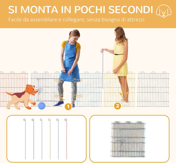 PawHut Cancellino per Cani a 6 Pannelli in Metallo con Chiusura a Scatto, Ø120x60 cm, Multicolore|Aosom
