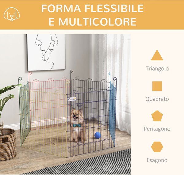 PawHut Cancellino per Cani a 6 Pannelli in Metallo con Chiusura a Scatto, Ø120x60 cm, Multicolore|Aosom