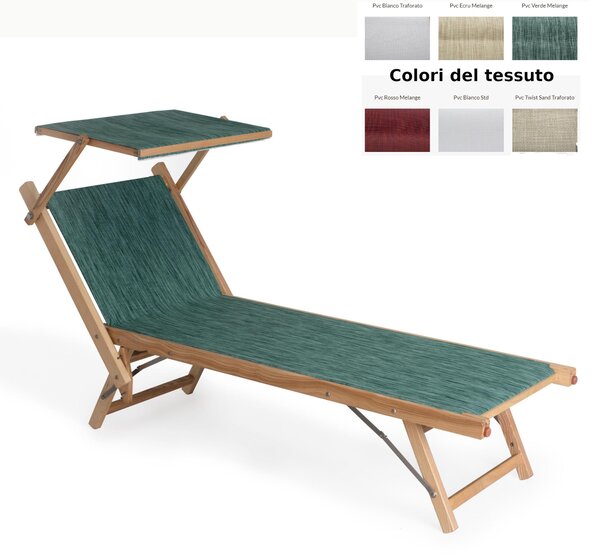 Lettino prendisole allungabile APOLLO con Parasole Orientabile Dimensioni 75x180x104 cm - Portata Max 150 Kgtelo Filato Di Nylon Bianco Telaio di Frassino Tinto frassino naturale