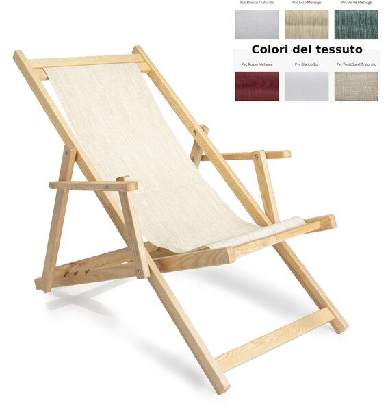 Sdraio reclinabile e chiudibile senza braccioli Telo di Nylon AFRODITE 120x57x94h cm -peso 8,5 kg quattro posizioni Telaio in legno Frassino Naturale e telo in PVC