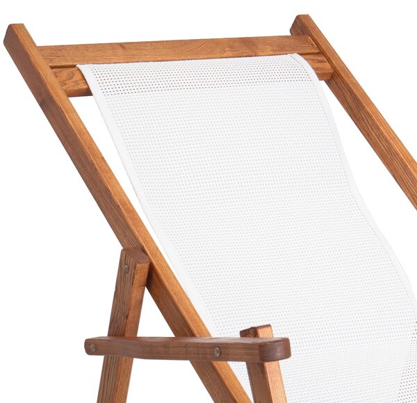 Sdraio reclinabile e chiudibile con braccioli e Telo di Nylon AFRODITE 120x73x94h cm -peso 9,3 kg quattro posizioni Telaio in legno noce e telo in PVC