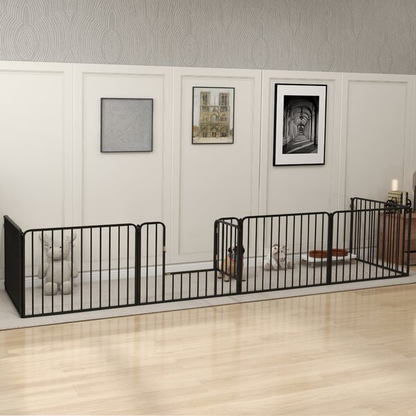 PawHut Recinto per Cani a 6 Pannelli Modulabili da Interno ed Esterno, in Acciaio, 164x83x60 cm, Nero|Aosom