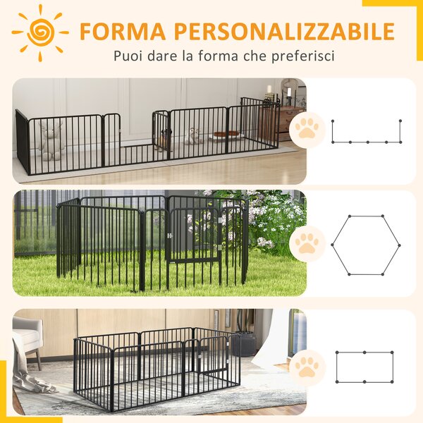 PawHut Recinto per Cani a 6 Pannelli Modulabili da Interno ed Esterno, in Acciaio, 164x83x60 cm, Nero|Aosom