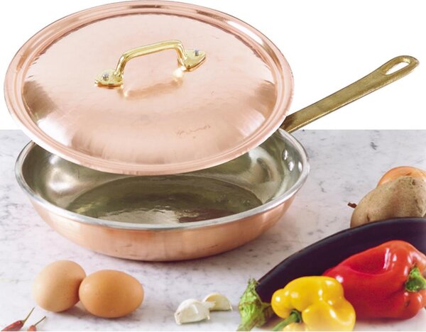 Padella con 1 manico � 20xh5 cm - 1,35 lt realizzata in rame massiccio liscio. stagnato a mano Spessore alto oltre 1 mm Linea Traditional