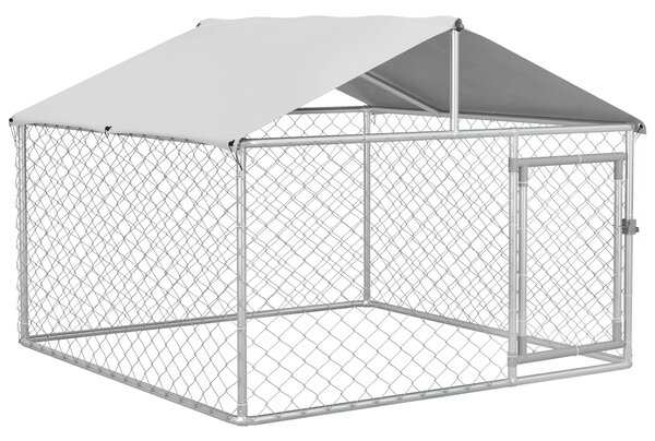 PawHut Recinto per Cani Taglia Media da Esterno con Tetto Impermeabile, 200x200x150cm, Argento|Aosom