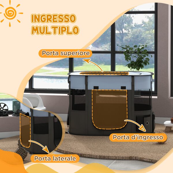 PawHut Box per Animali con 7 Finestre, 3 Porte e 2 Borse Portaoggetti, in Poliestere e Acciaio, 84x64x53 cm|Aosom