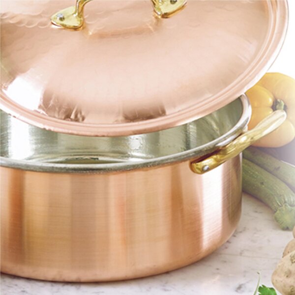 Casseruola Media 2 manici � 20xh 8cm - lt 3.00 realizzata in rame massiccio liscio. stagnato a mano Linea Traditional
