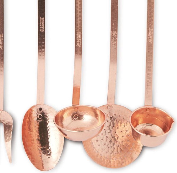 Set Mestoli in Rame finitura martellata 6 pezzi con appendino da parete in rame