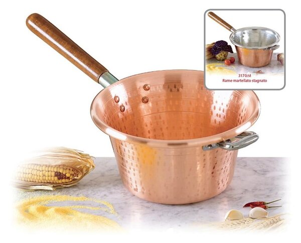 Paiolo per polenta � 20 cm realizzato in rame massiccio liscio. rame interno esterno Linea Traditional