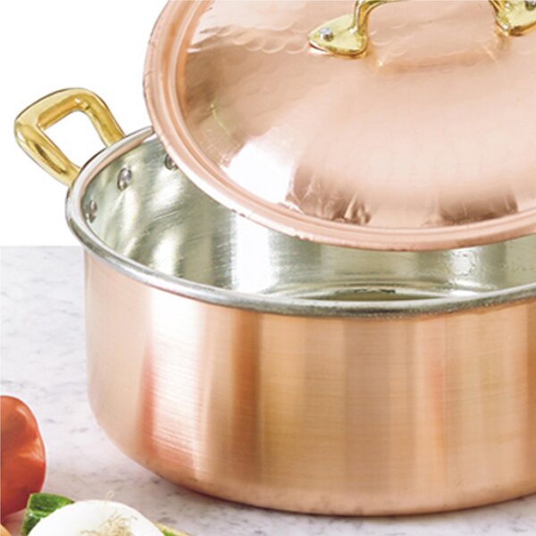 Casseruola Media 2 manici � 16xh8 cm - lt 1,60 realizzata in rame massiccio liscio. stagnato a mano Linea Traditional