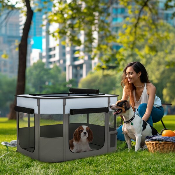 PawHut Box per Animali con 7 Finestre, 3 Porte e 2 Borse Portaoggetti, in Poliestere e Acciaio, 84x64x53 cm|Aosom
