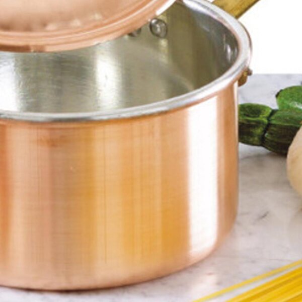 Casseruola Alta con 1 manico � 16 cm realizzata in rame massiccio liscio. stagnato a mano Linea Traditional