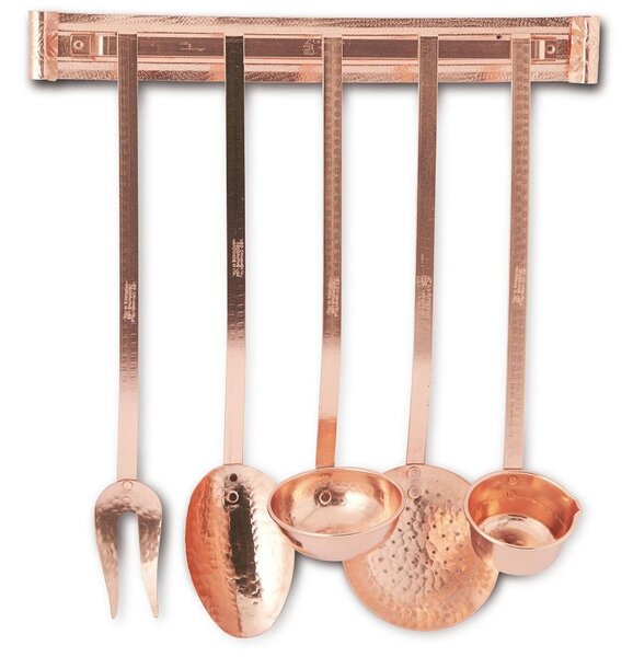 Set Mestoli in Rame finitura martellata 6 pezzi con appendino da parete in rame