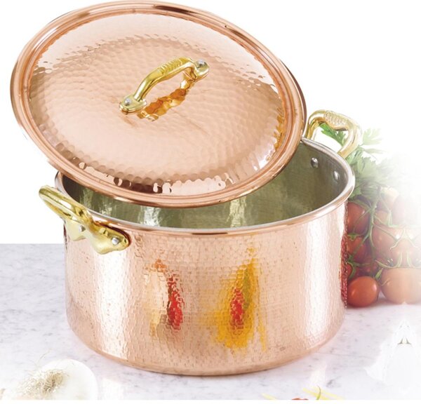 Casseruola Media 2 manici � 20 cm - h9.5 cm - 3.0 lt in rame Martellato Stagnato linea Luxury Line
