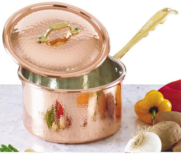 Casseruola Alta 1 manico � 16xh10 cm - 2.0 lt in rame Martellato Stagnato linea Luxury Line