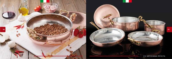 Tegame con 2 manici in rame diametro 20 cm - h5 cm - 1.35 lt Martellato Stagnato linea coperchio escluso Luxury Line