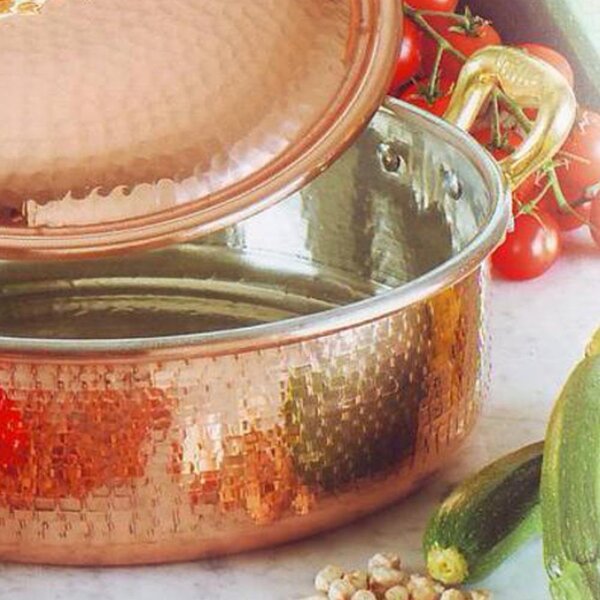 Casseruola Bassa 2 manici diametro 20 cm - h7 cm - 2.2 lt in rame Martellato Stagnato linea Luxury Line