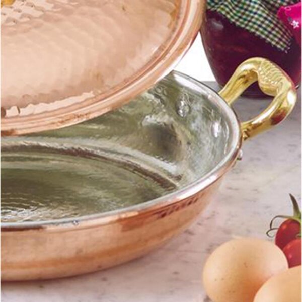 Tegame con 2 manici in rame diametro 16 cm - h4.5 cm - 0.80 lt Martellato Stagnato linea coperchio escluso Luxury Line