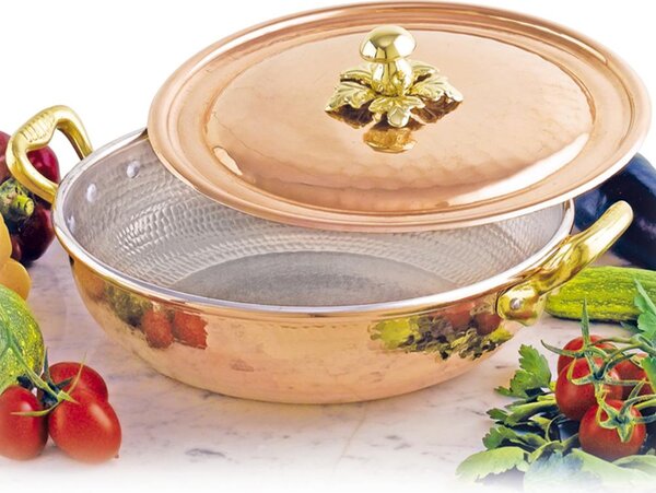 Tegame Alto rotondo con Coperchio diametro cm 20 , Capacit� 1.6 Lt in rame massiccio 5 mm linea Michaels Range