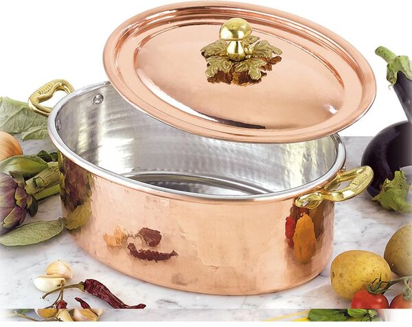 Casseruola Ovale 2 maniglie 27x20 con coperchio in rame massiccio 5 mm linea Michaels Range