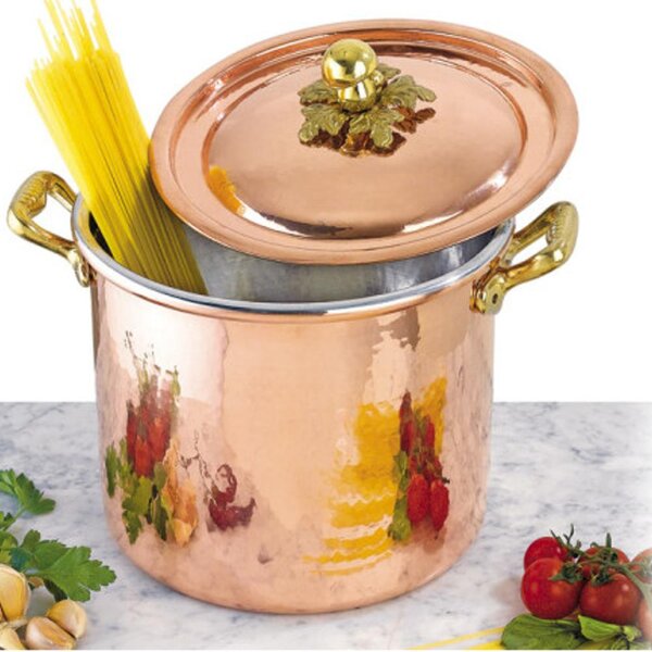 Pentola Alta 2 maniglie con coperchio � 20xh 17,5 cm - 5,20 lt in rame massiccio 5 mm linea Michaels Range