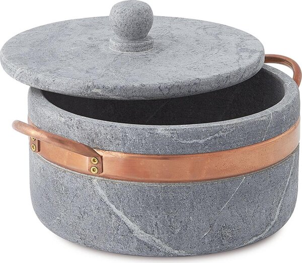 Casseruola in Pietra Ollare diametro 16xh8 cm - LT 0,90 2 manici con coperchio con bordo in rame Ideale per cucinare: stufati. brasati. gli arrosti