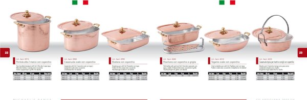 Casseruola Conica 2 maniglie 2 cm con coperchio in rame diametro 24 cm massiccio 5 mm linea Michaels Range finitura rame lucido costruita in Italia