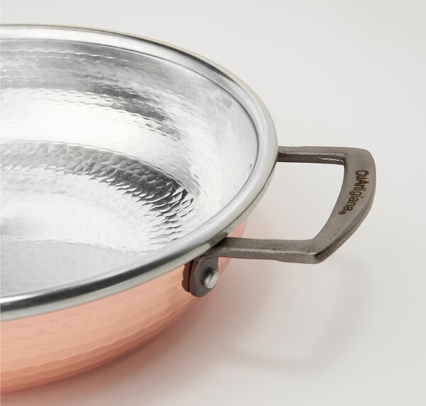 Padella in rame ad Induzione con 1 manico Lungo � 20 cm realizzata in rame massiccio martellato